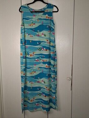 Vintage Drapers & Damons Maxi Dress, Side Slits, Boats, Lake Village, Size L